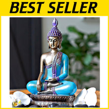 Load image into Gallery viewer, Gift-Ready 12.5" Buddha Statue - Unique Meditation Decor in Sea Blue &amp; Purple