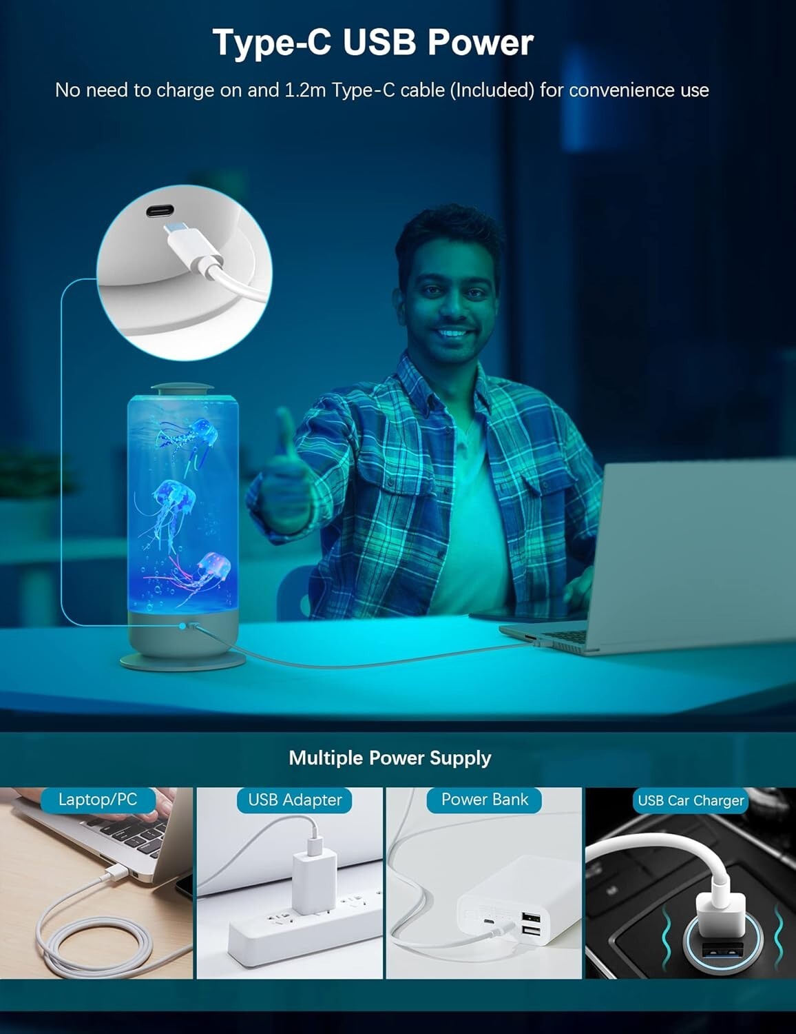 Dynamic Jellyfish Lamp for Home & Office, 4 Speed Modes and Color Changing Light