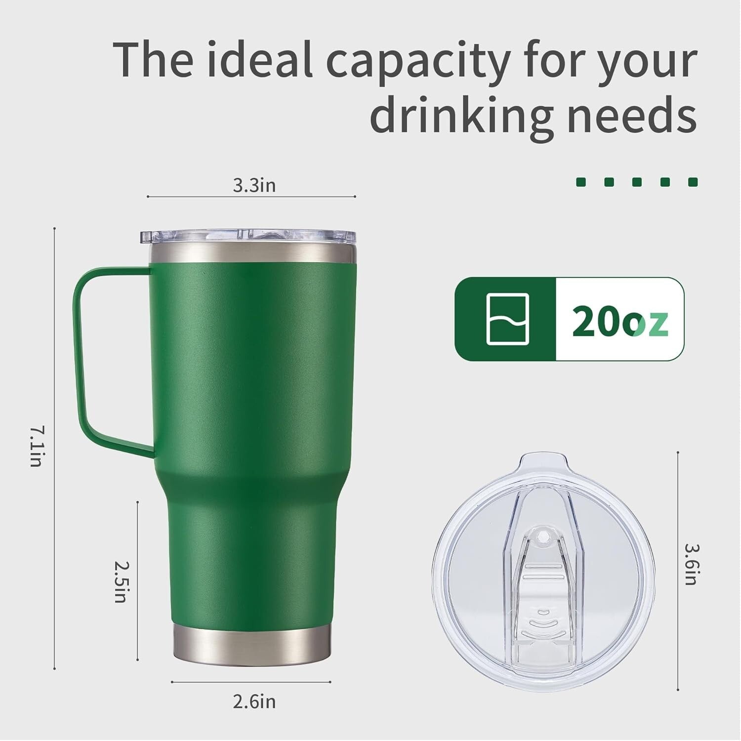 Bulk Stainless Steel Tumblers - 20 oz Double Wall Travel Mugs, 6 Pack Dark Green