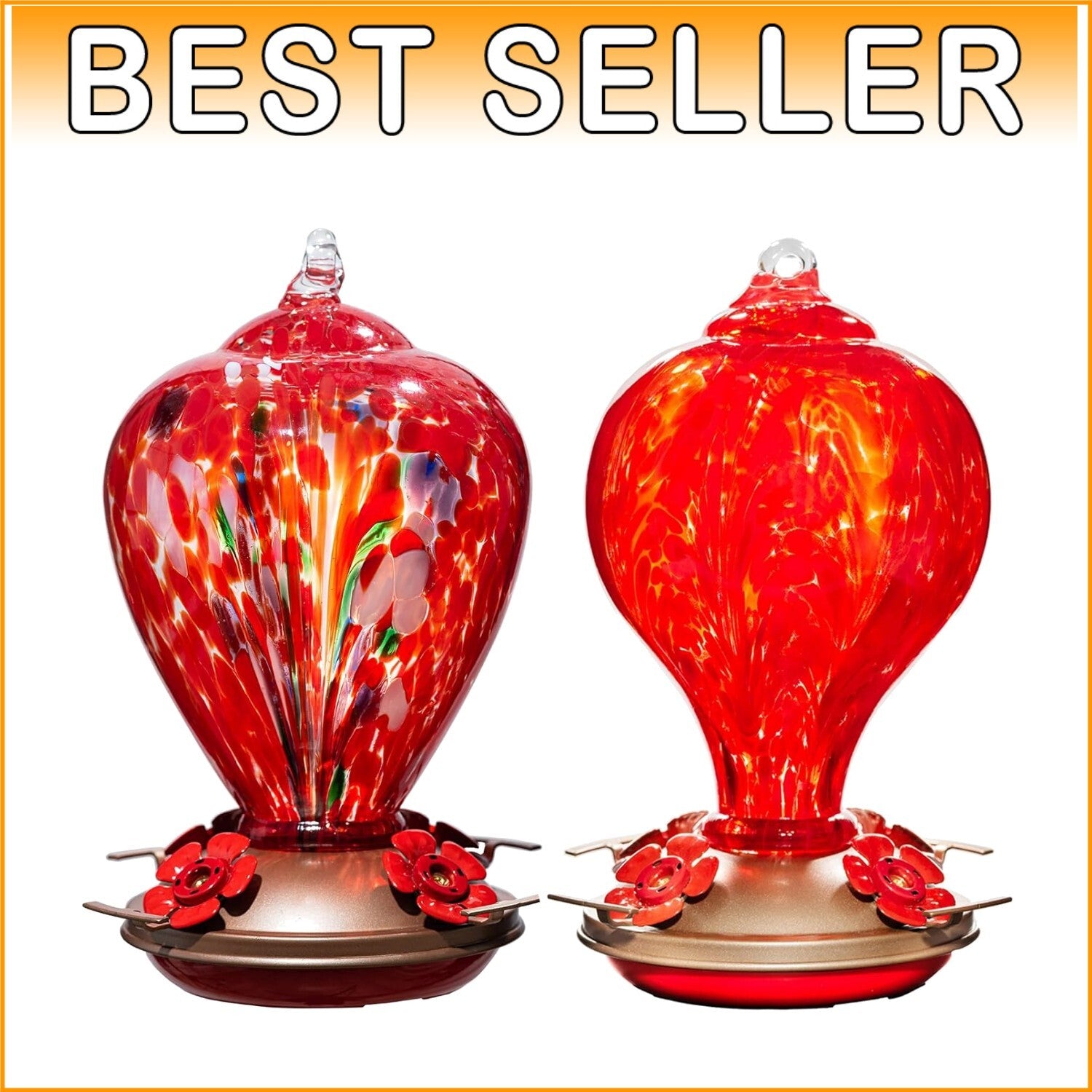 Artistic Hummingbird Feeders - 34oz & 32oz, Ant-Proof, Vibrant Red Design