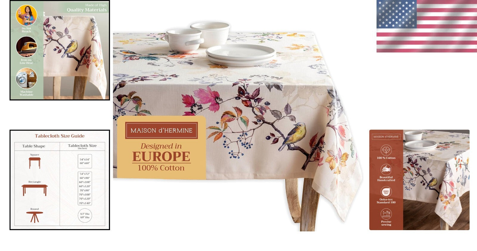 Handcrafted European Style Cotton Tablecloth - 120" x 60" for Ultimate Elegance