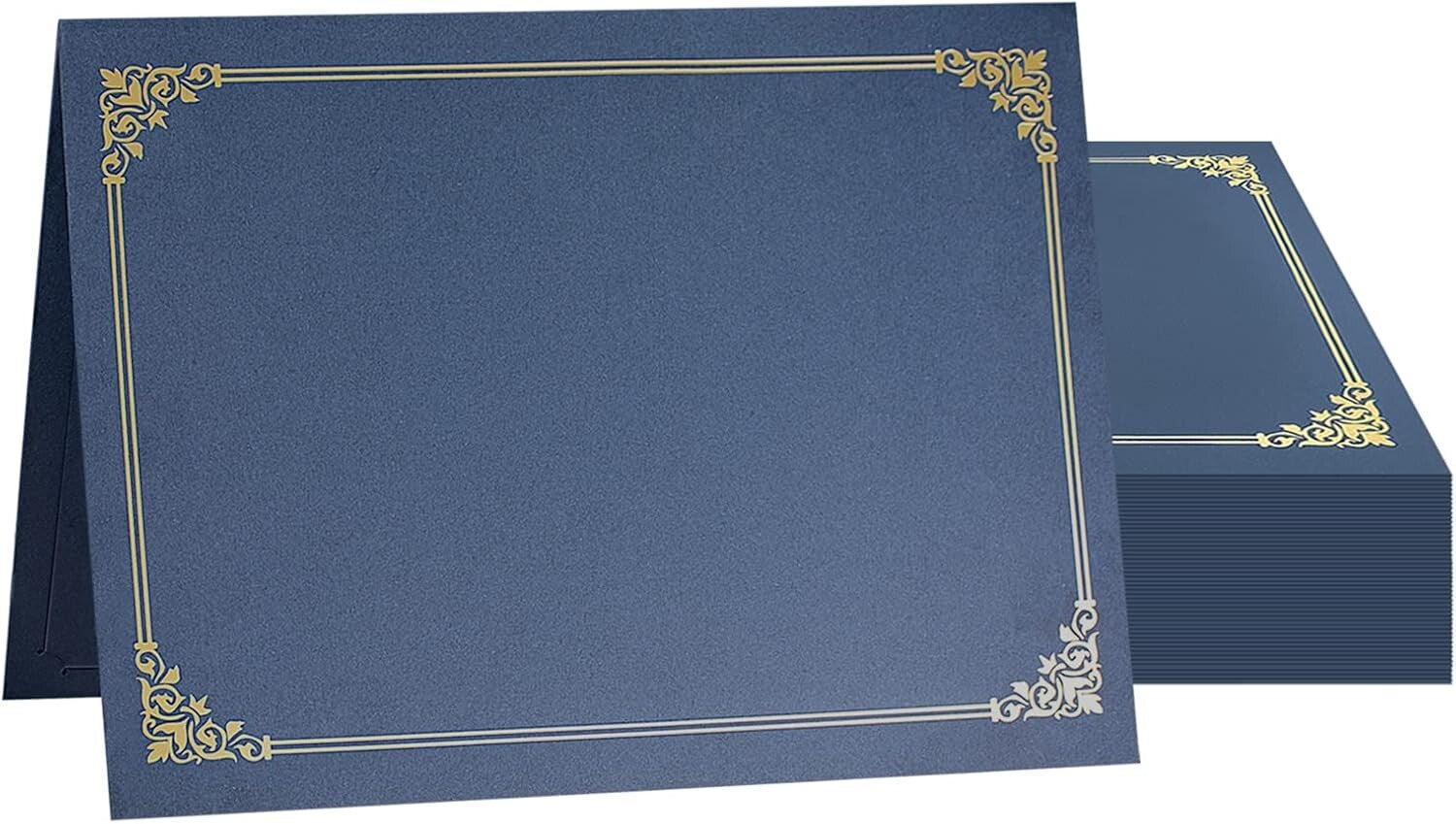 50 Pack Gold Foil Trim Certificate Covers - Navy Blue, Durable for 8.5x11 Docs