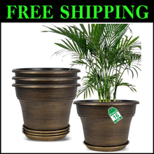 Load image into Gallery viewer, Stylish Resin Plant Pots 16-Inch with Drainage Holes - Dark Gold, Set of 4