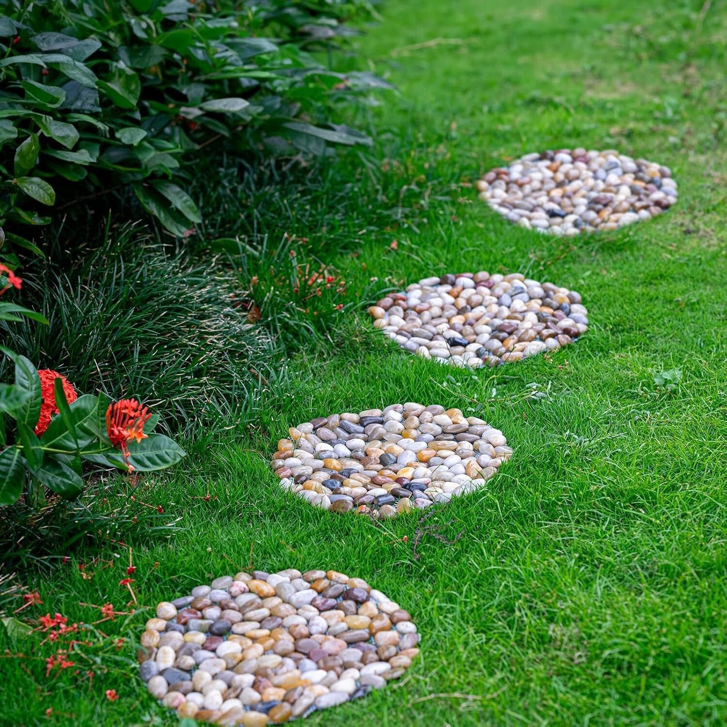 Easy-Install Decorative River Stone Stepping Stones - 6 Pack for Outdoor Use