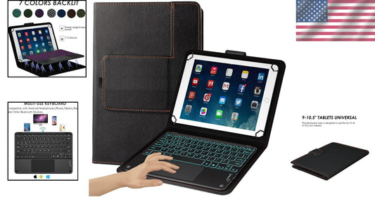 Ultra-Thin Leather Folio with Backlit Keyboard and Touchpad for 10" Tablets