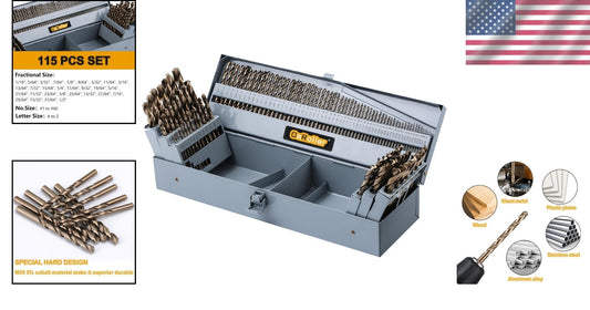 Versatile M35 Cobalt Drill Bit Set - 115 Pieces with Round Shank & Ergonomic Box