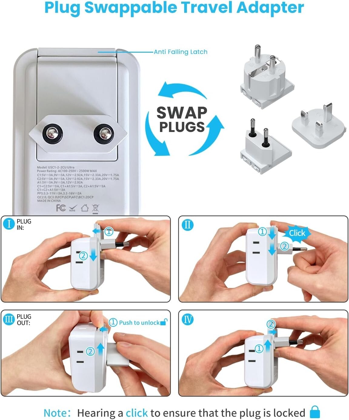 Versatile Multi-Region Travel Adapter with Detachable Plugs & Fast Charging