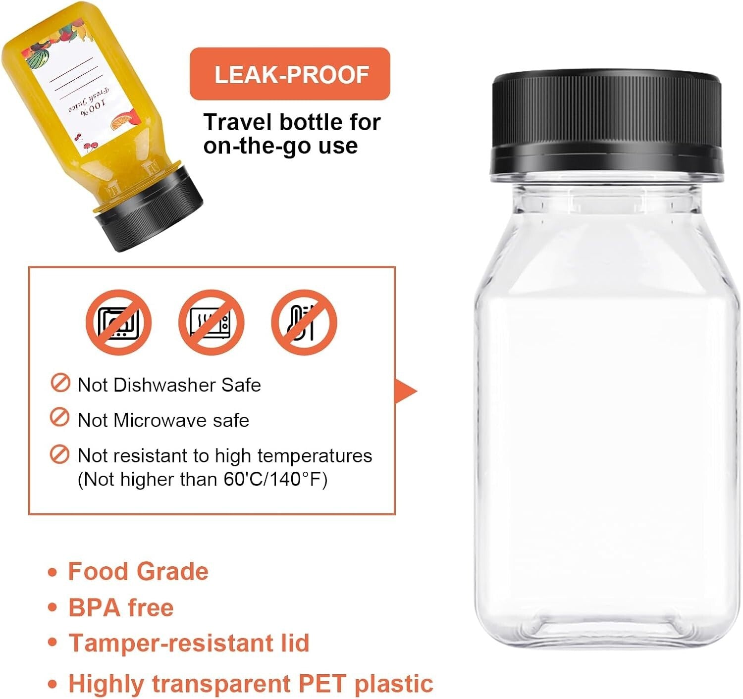 Food-Grade Clear Juice and Smoothie Bottles - 80 Count with Accessories