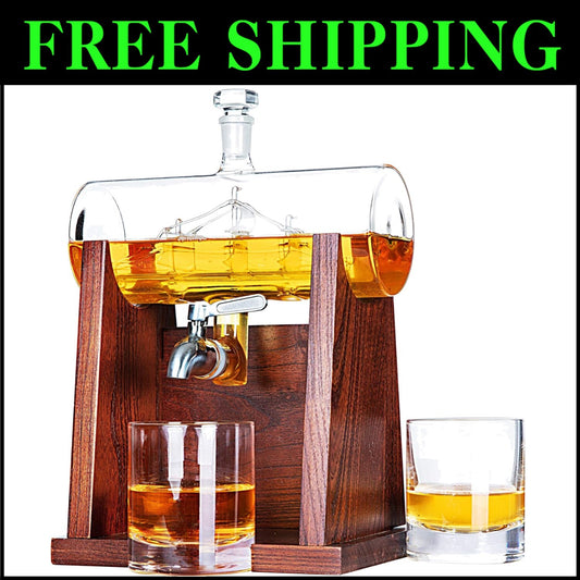 Stylish Whiskey Decanter with Wooden Base - Perfect Gift for Whiskey Lovers