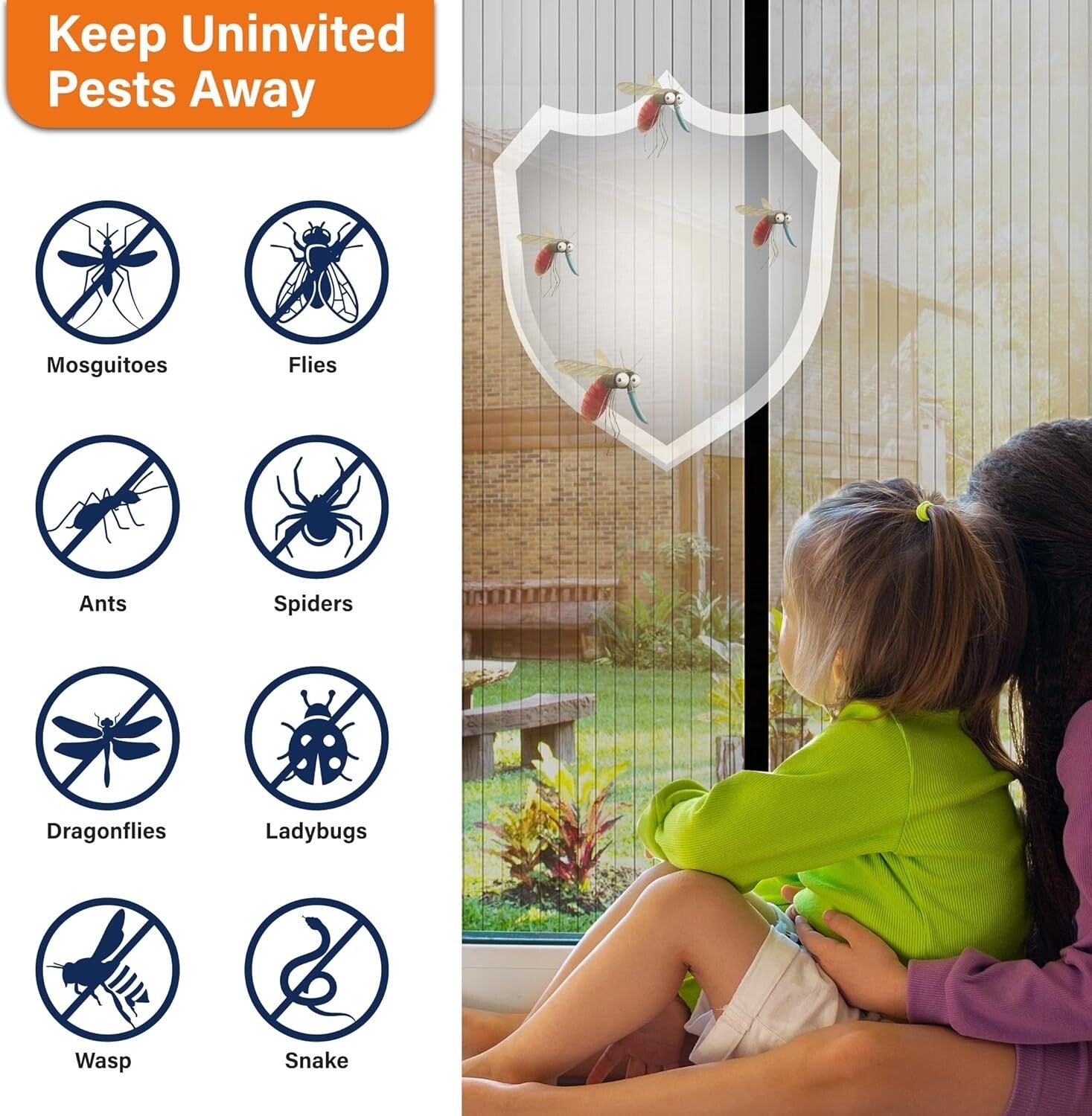 Magnetic Screen Door Mesh - Keep Bugs Out, Easy Install for 72x80 Inch Doors