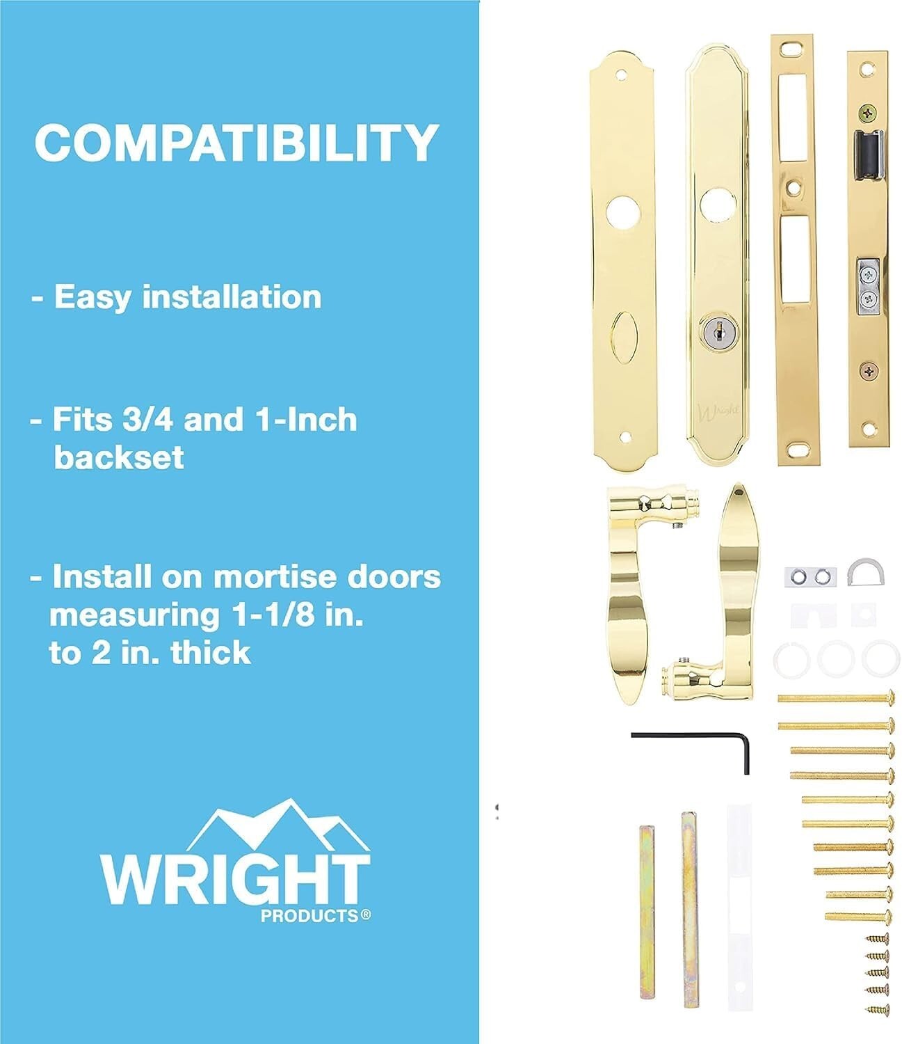 Durable Mortise Keyed Lever Latch & Deadbolt in Polished Brass Finish
