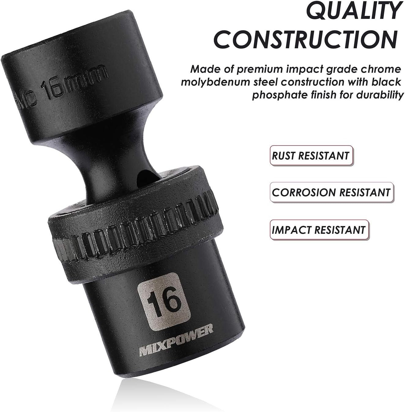 10-Piece 3/8'' Drive Swivel Universal Impact Socket Set - Metric Sizes 10-19mm