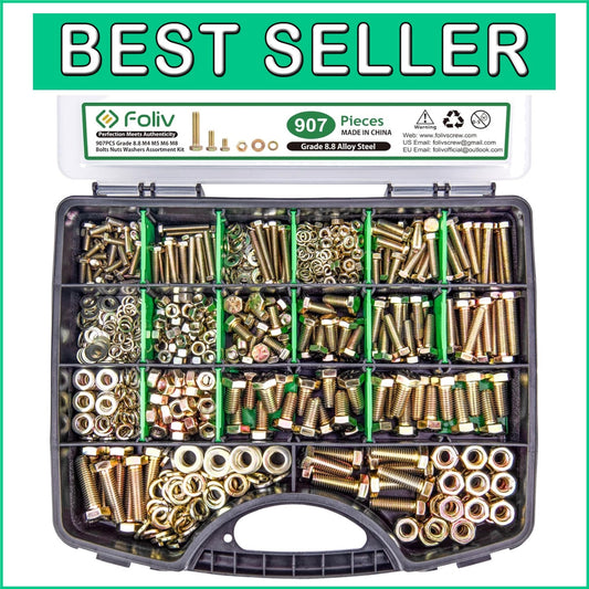 Durable Metric Bolt Assortment Kit - 907pcs of M4, M5, M6, M8 - Green Initiative