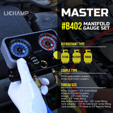 Load image into Gallery viewer, Automotive 4 Valve Manifold A/C Gauge Set – Complete with Essential Accessories