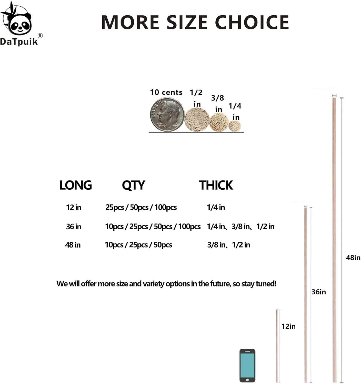 Natural Bamboo Dowel Rods, Pack of 50 - Ideal for DIY Crafts & Building Projects