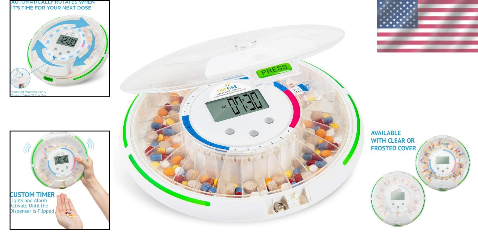 Automatic 28-Day Pill Dispenser with LCD Display & Sound Alerts for Caregivers