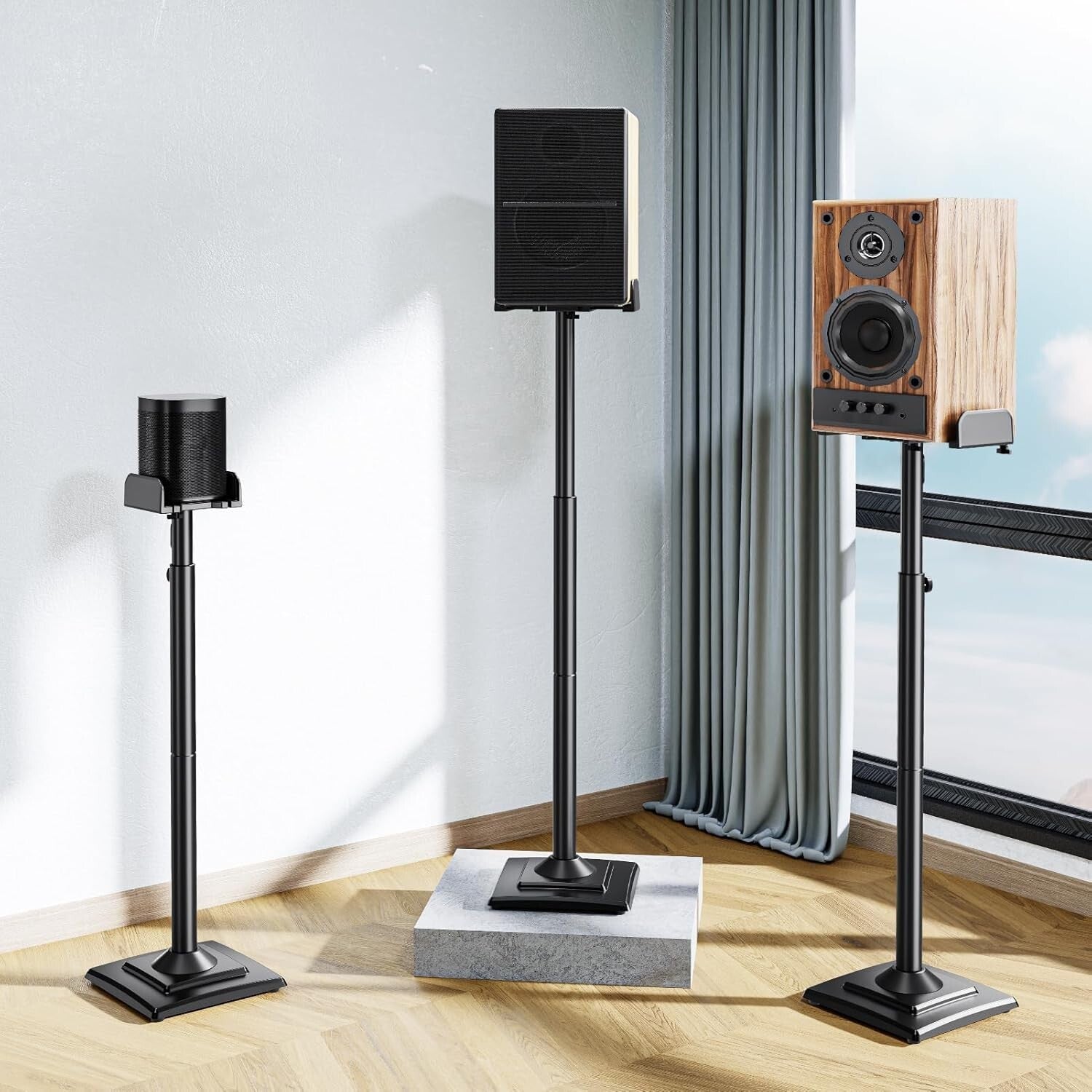 Sleek 34" to 43.3" Adjustable Speaker Stands with Concealed Cables – Alloy Steel