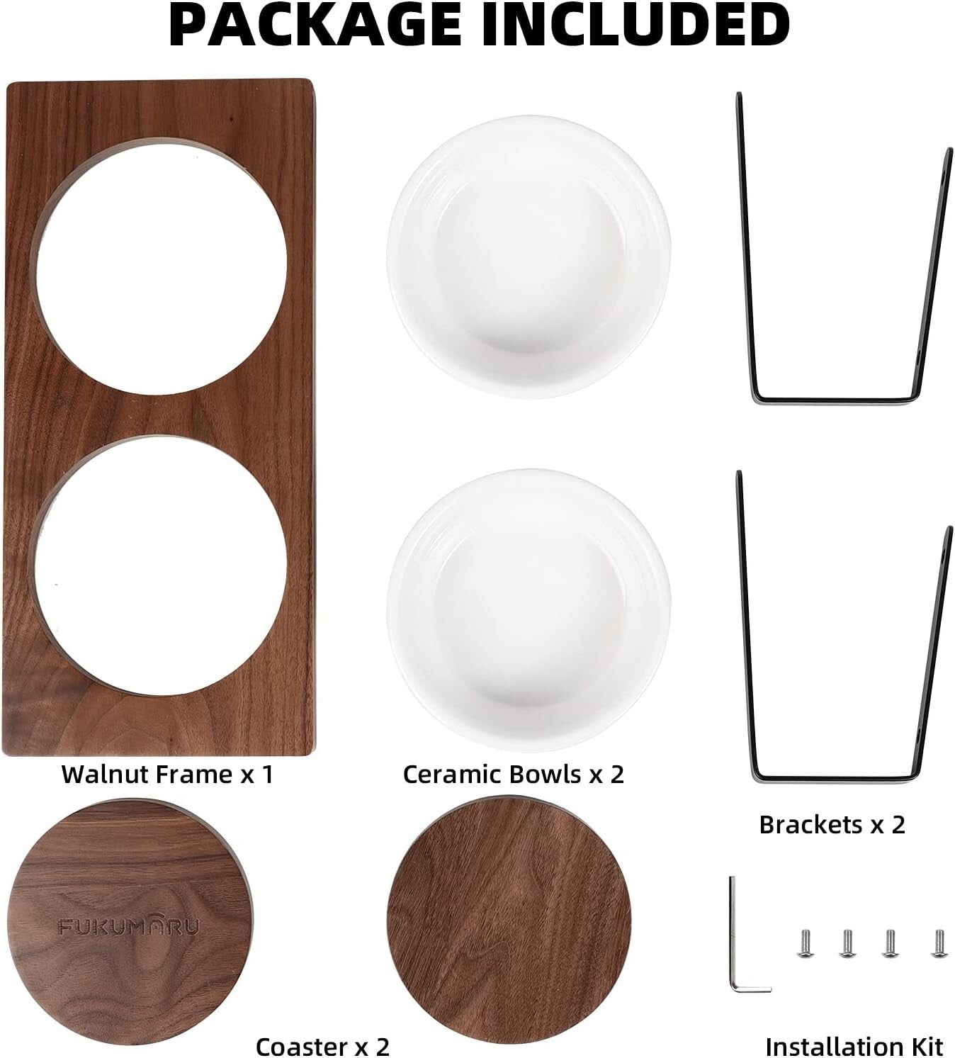 No-Mess Elevated Ceramic Bowls for Cats and Small Dogs - Natural Walnut Stand