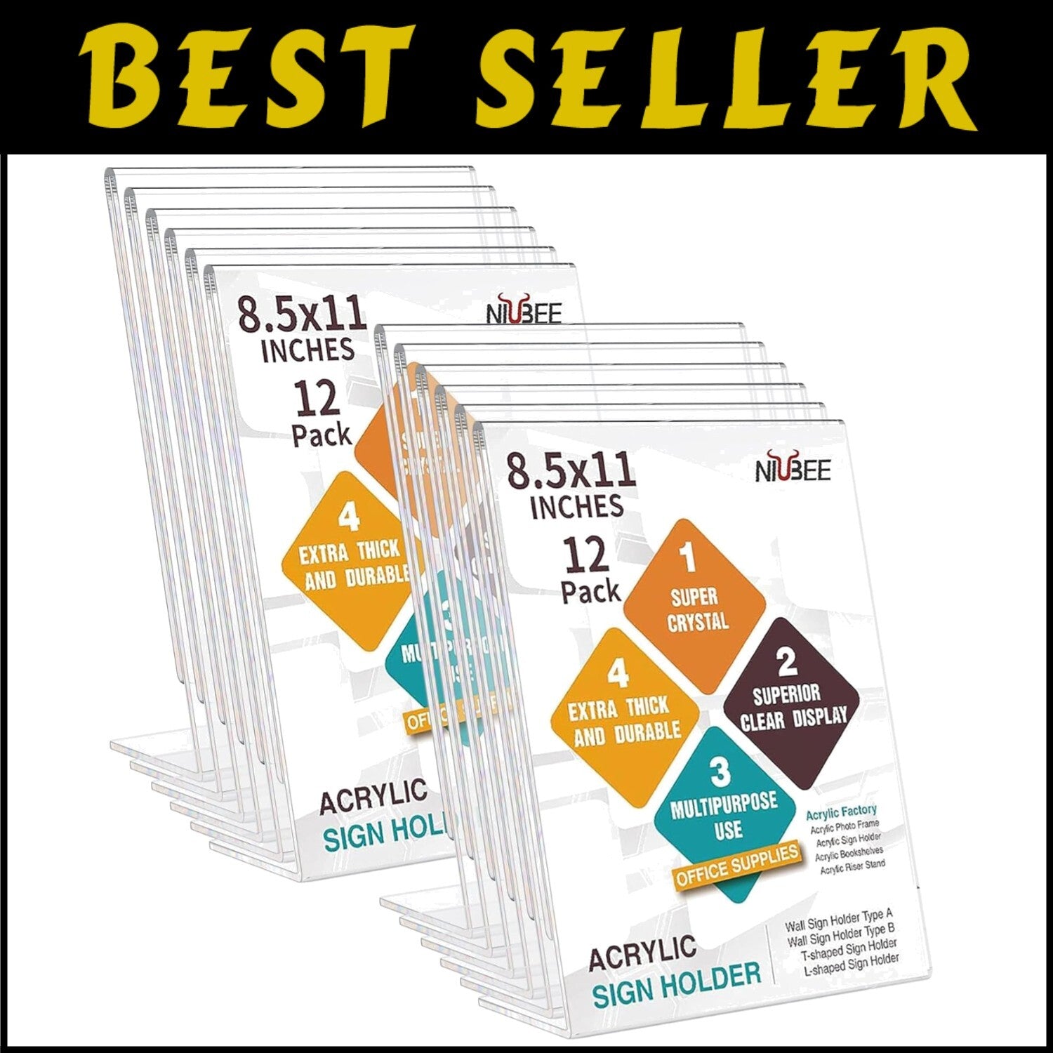 12 Clear Acrylic Picture Frames 8.5x11 - Easy Assembly Desktop Display Holders