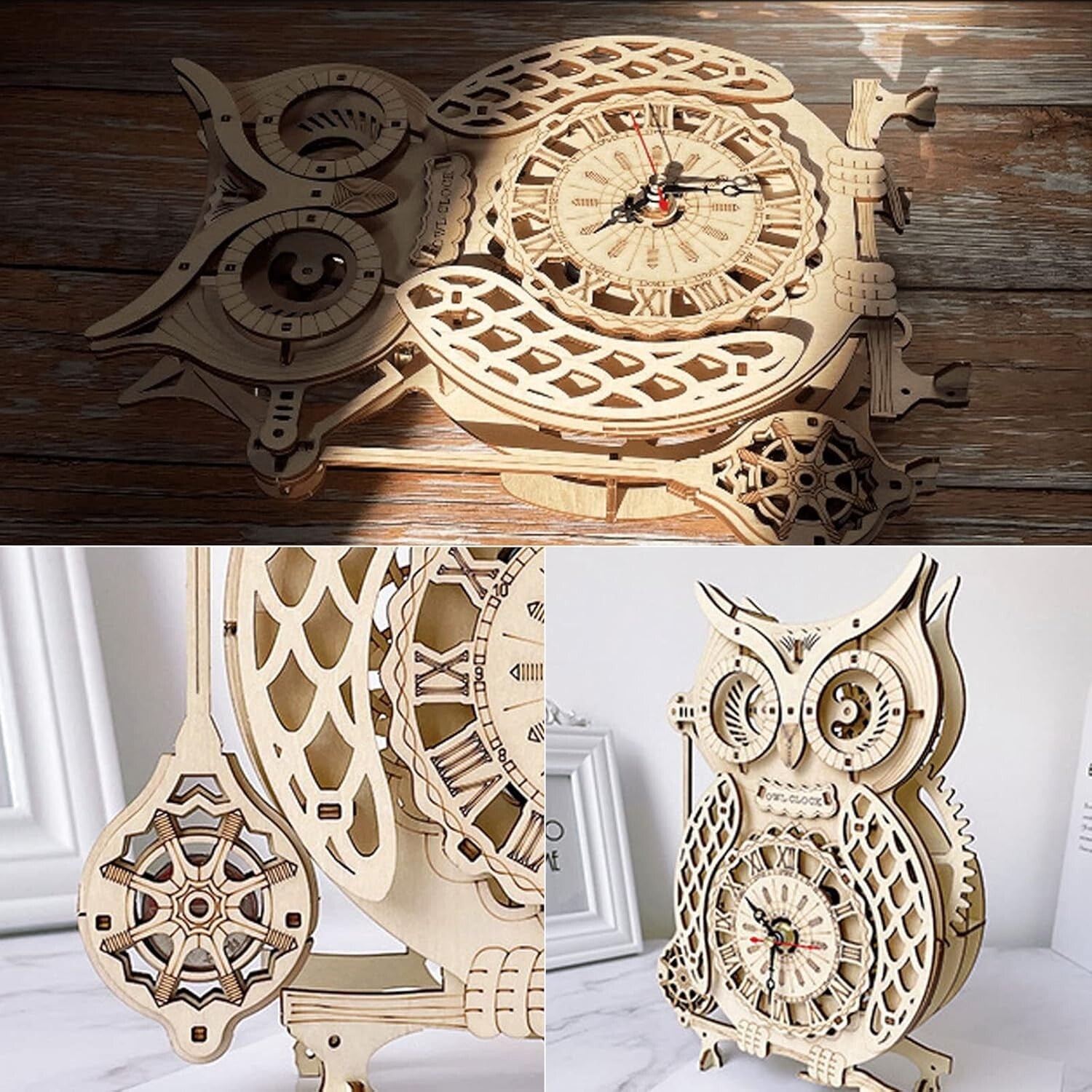 3D Wooden Animal Puzzle Kit - Create a Functional Desk Clock & Art Piece