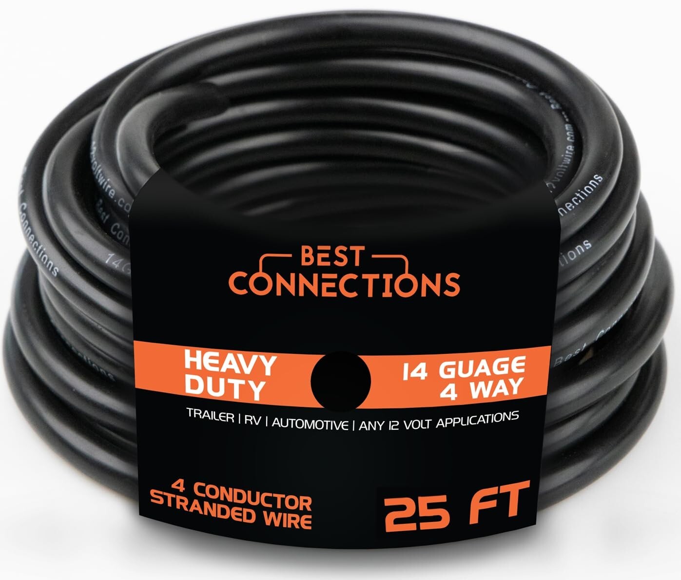Flexible 14 Gauge 4-Way Trailer Wiring - 25 Ft Multi-Strand Insulated Cord