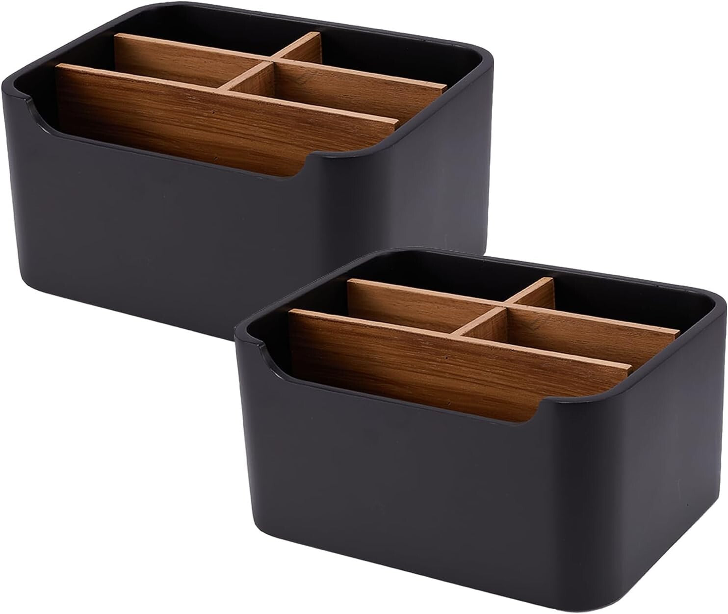 Versatile Polished Black Desk Organizer Set with 5 Compartments - Durable & Chic