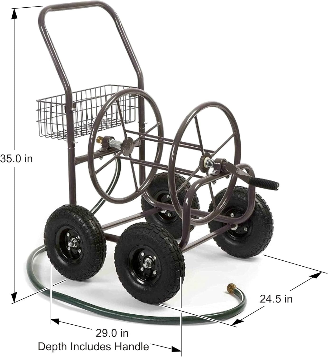Durable 250' Capacity Water Hose Reel Cart on Four Wheels - Convenient & Stylish