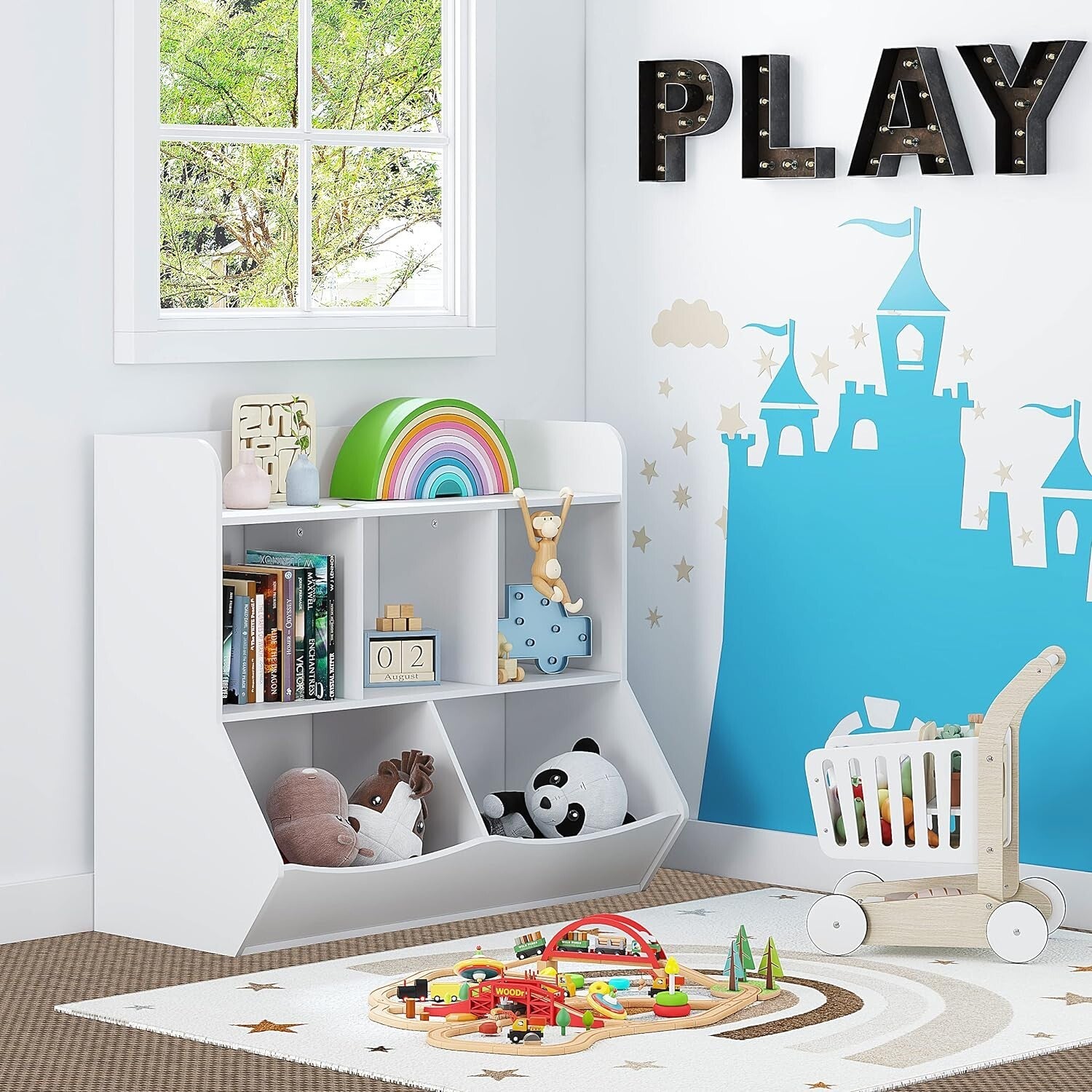 Stylish Toy Storage Organizer & Bookcase with 8 Cubbies for Kids' Playrooms