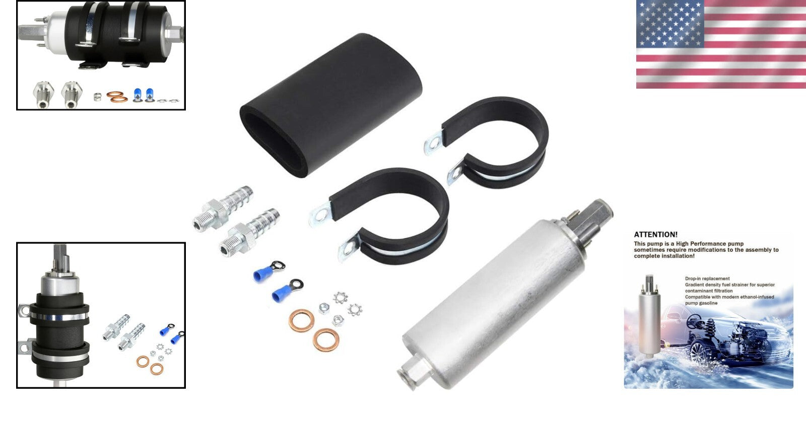 High-Performance Metal Inline Fuel Pump 255LPH - Ideal for Turbocharged Engines