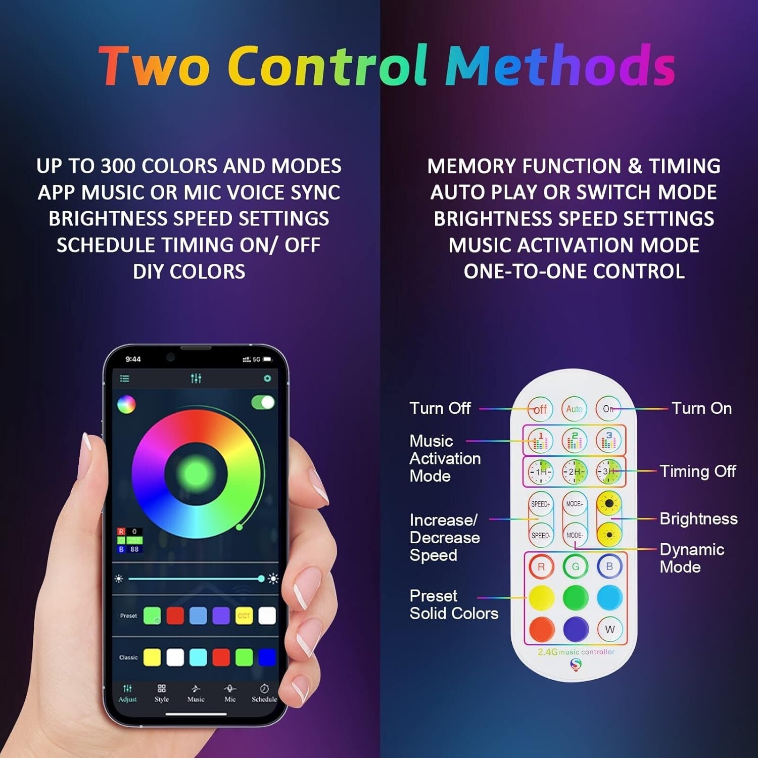 2 Pack 3FT RGB LED Whip Lights with App & Remote Control - Waterproof & Durable