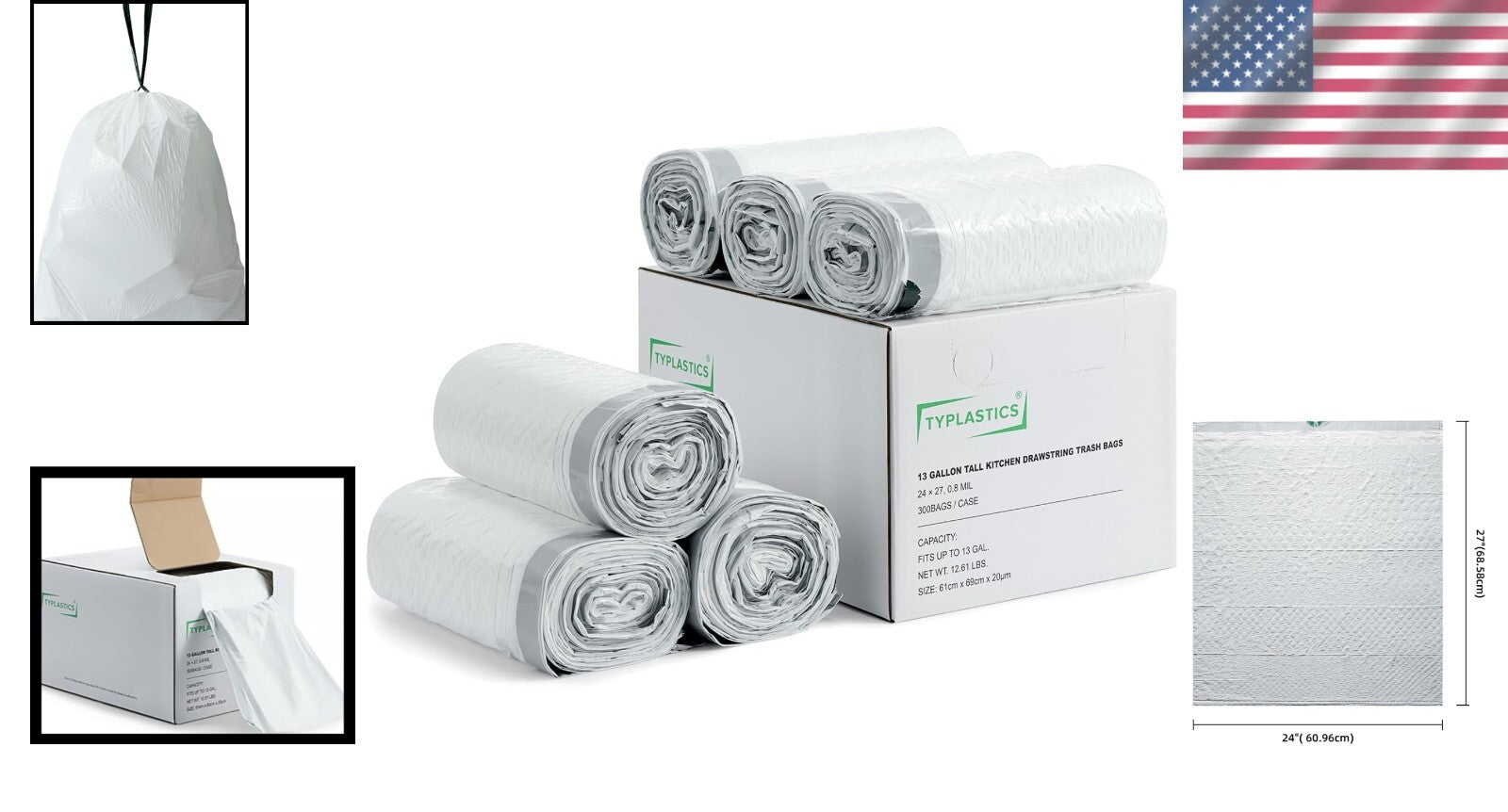 Wholesale Pack of 300 Unscented 13 Gallon Tall Kitchen Bags - Tear Resistant