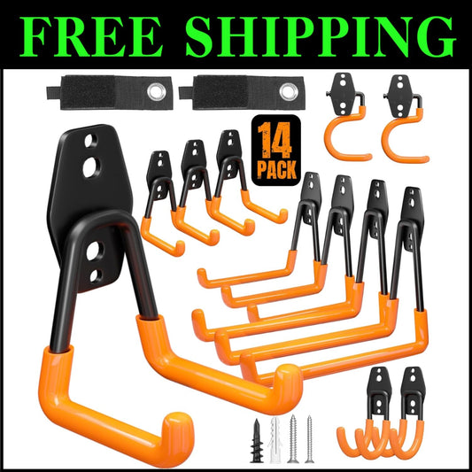 14-Pack Adjustable Garage Hooks for Maximum Tool Organization - Easy Install