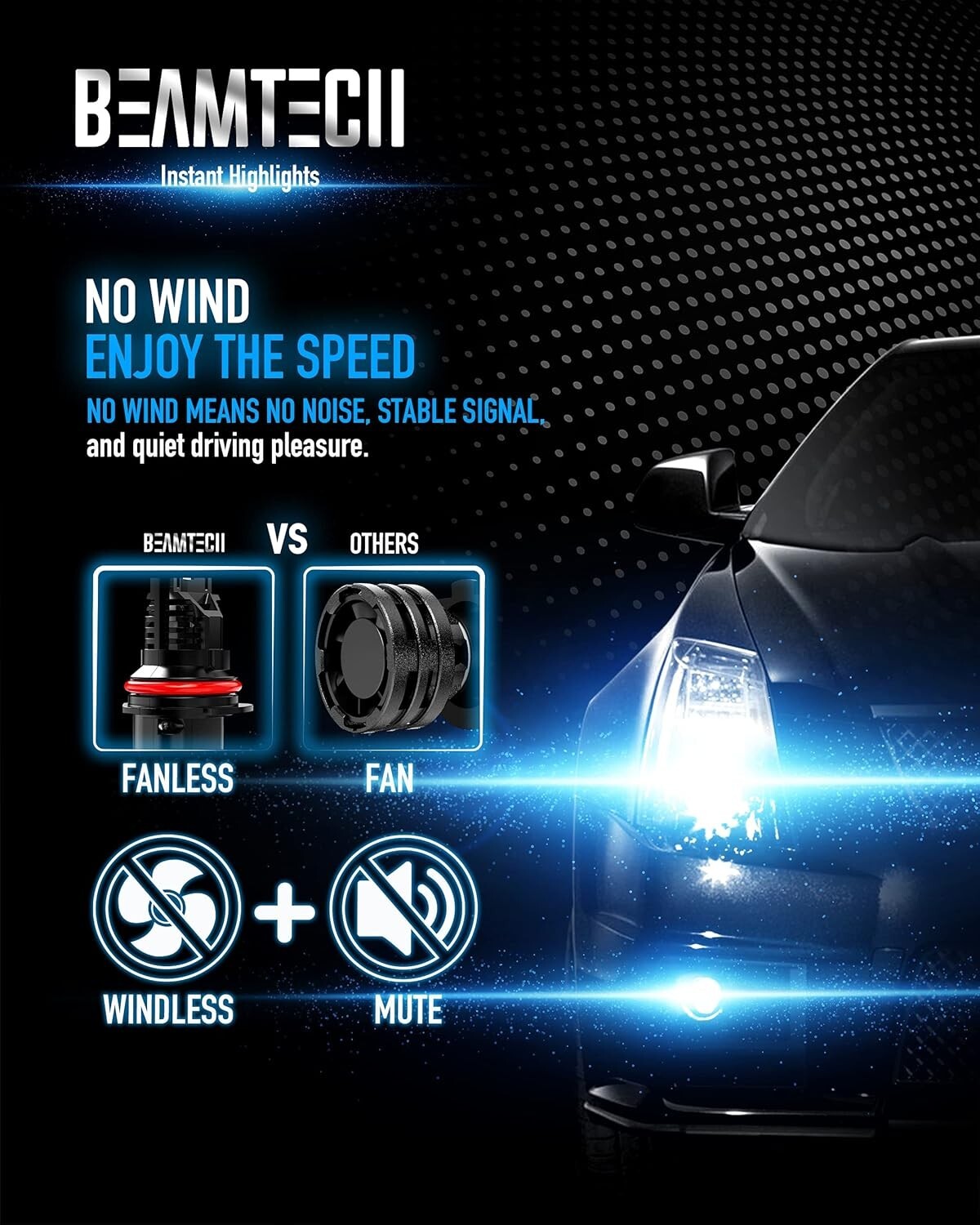 Fanless Design 9007 Powersports Fog Light Bulbs - Wider Visibility & Brightness