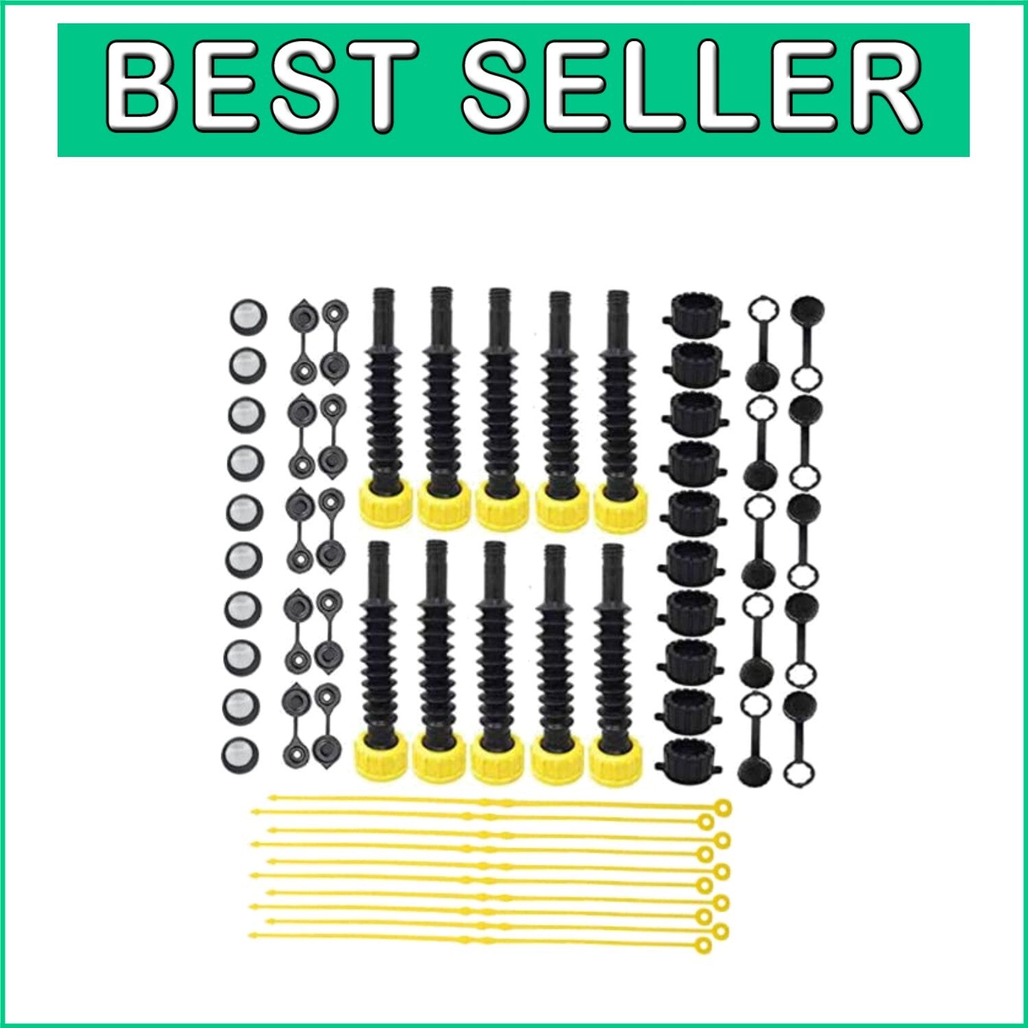 10-Pack Flexible Gas Can Spout Replacement Kit with Screw Collar Caps & Filter