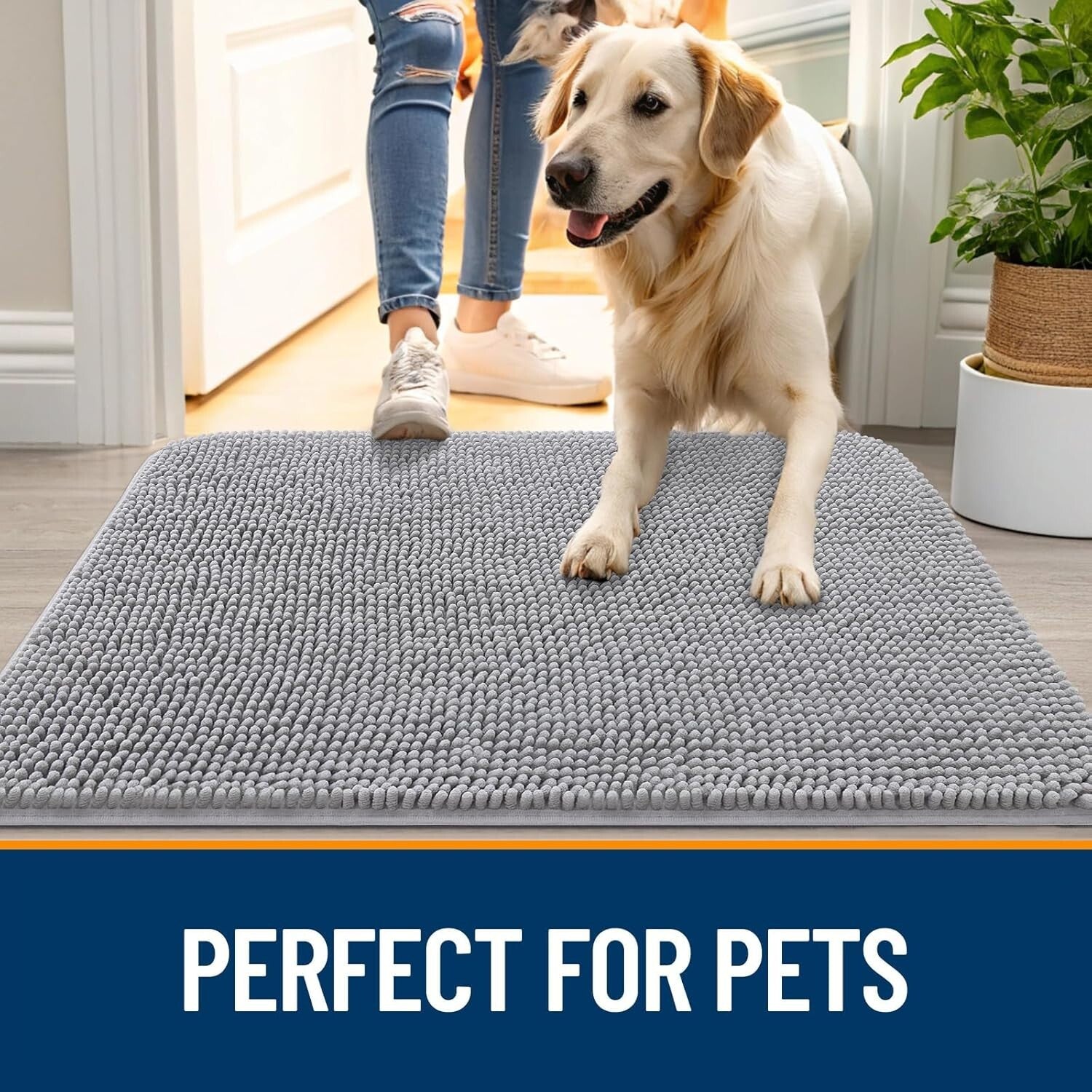 36x24 Absorbent Chenille Dog Mat - Washable, Quick Dry, Non-Slip Entryway Rug