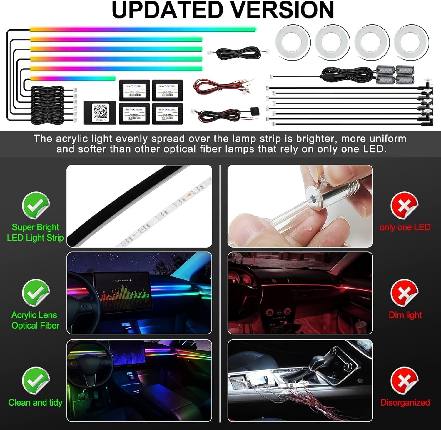 593 LEDs RGB Car Interior Light Strip - Wireless App Control & Sound Active Fun