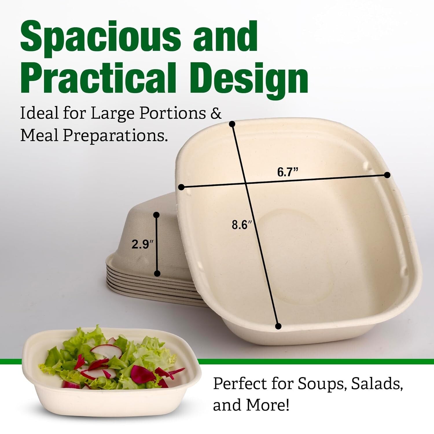 Disposable 100 Pack 50 Oz Paper Bowls, Leakproof & Durable for Hot or Cold Foods