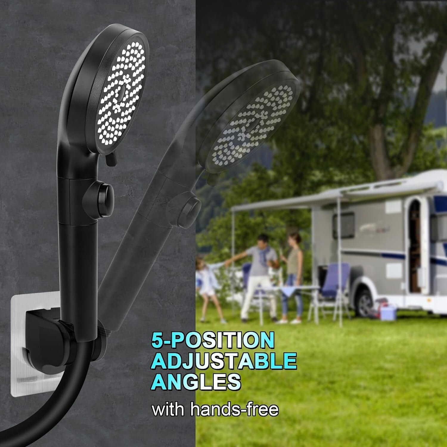 Comfort & Convenience: High-Pressure 5-Mode Shower Head for RVs with Hose Clamp