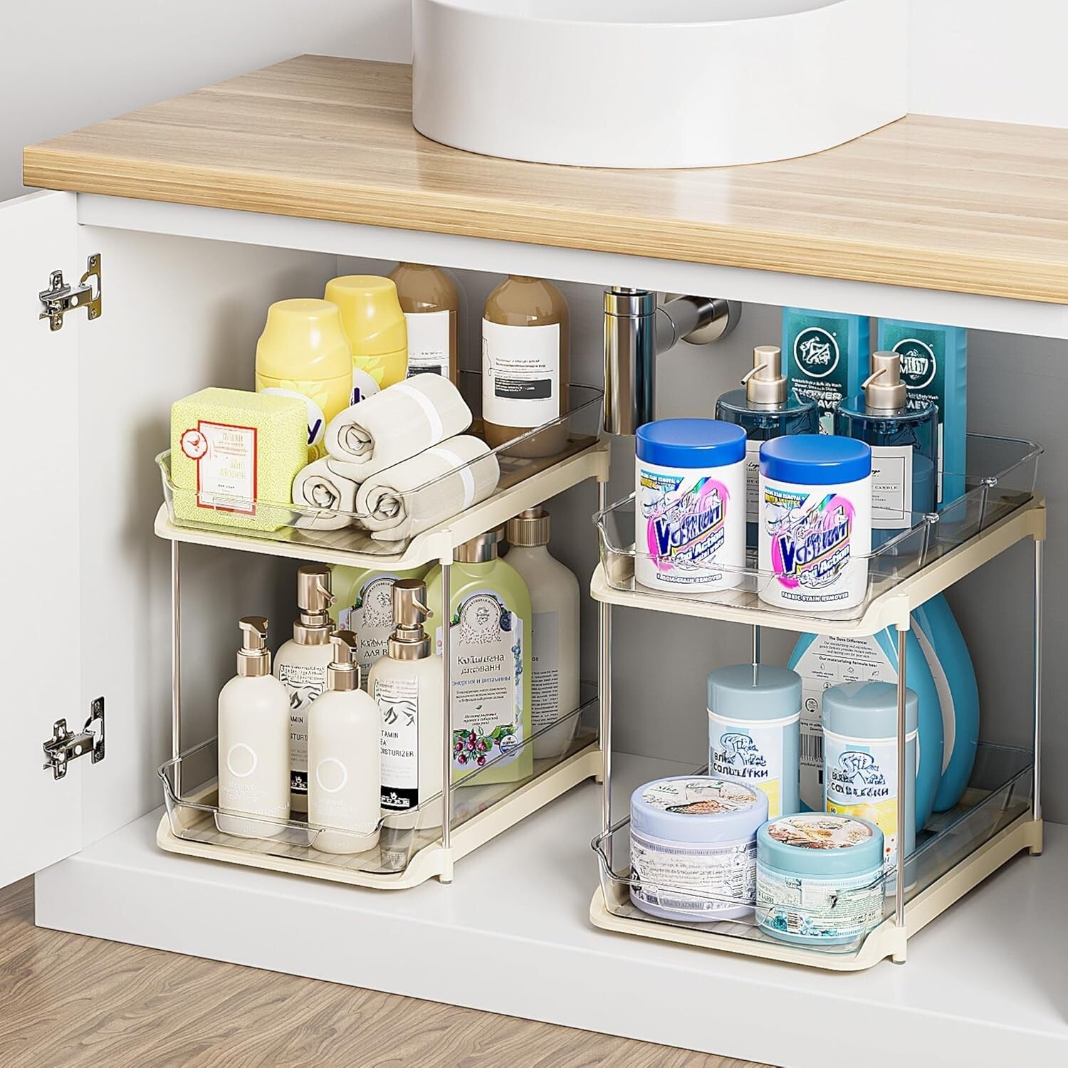 Stylish Stackable Bathroom Cabinet Organizers with Anti-Slip Pull-Out Drawers