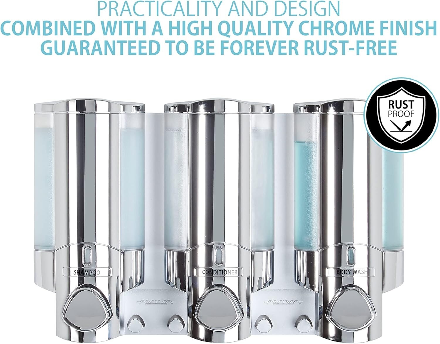 Chrome 3-Chamber Pump Dispenser for Soap, Shampoo & Conditioners - Quick Install