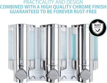 Load image into Gallery viewer, Chrome 3-Chamber Pump Dispenser for Soap, Shampoo &amp; Conditioners - Quick Install