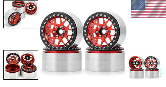 Stylish Red Beadlock Wheels - Upgrade Your 1/10 RC Crawler's Performance