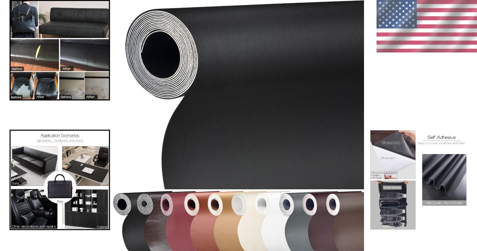 Durable Self-Adhesive Leather Repair Patch for Furniture - 36x79 inch Black Tape