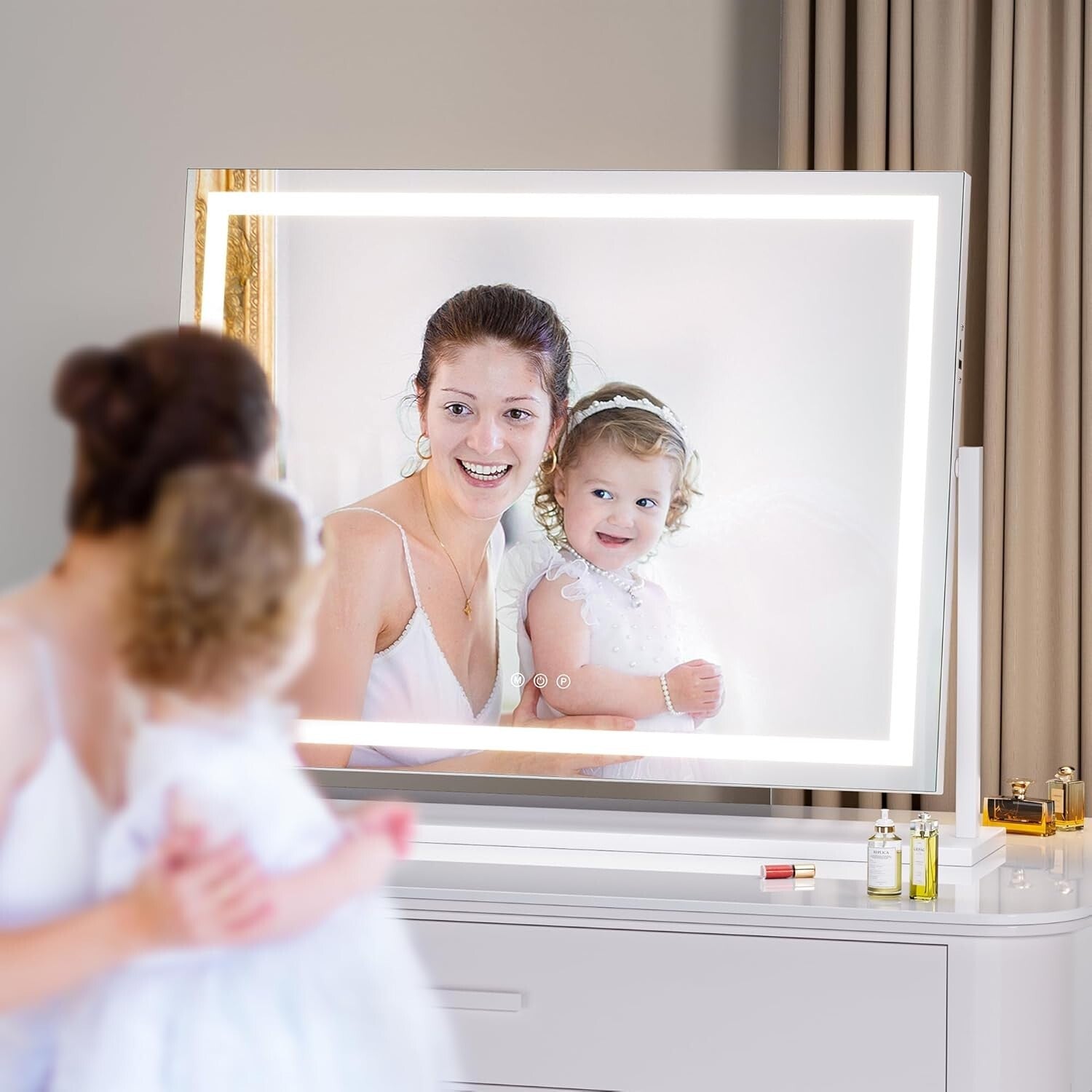 Modern LED Makeup Mirror with 10X Magnification - USB and Smart Touch Features