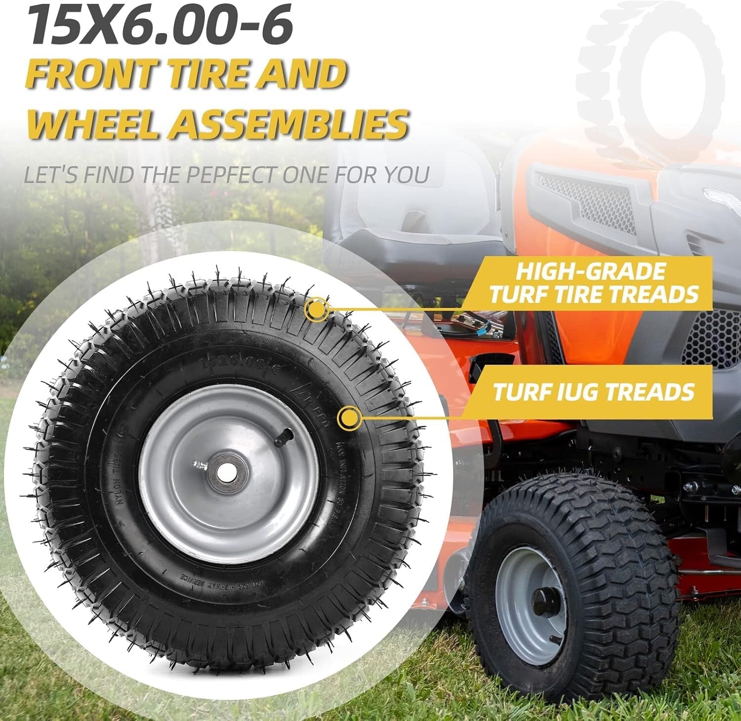 4-Ply 15 x 6.00-6 Tire & Wheel Assembly - Ideal for John Deere Riding Mowers