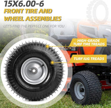 Load image into Gallery viewer, 4-Ply 15 x 6.00-6 Tire &amp; Wheel Assembly - Ideal for John Deere Riding Mowers