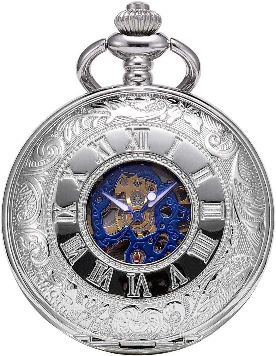 Stylish 47mm Skeleton Pocket Watch with Engraving - Perfect Gift for Men & Women