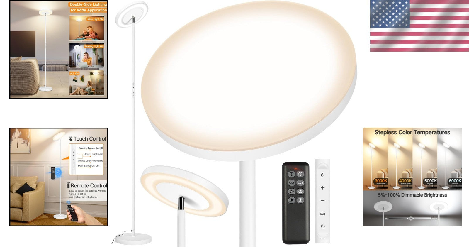 Elegant Dimmable Floor Lamp with Remote & Touch Control, 1-Hour Timer Feature