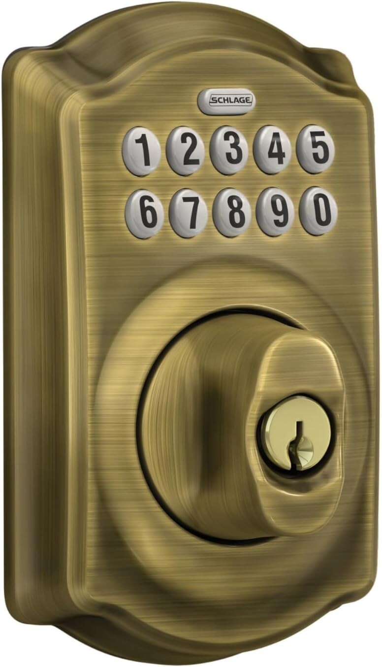 Antique Brass Keyless Entry Lock with Illuminated Keypad for Enhanced Security