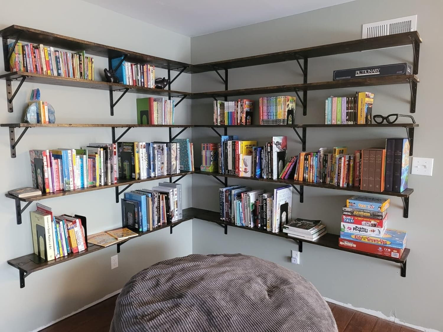 Durable Black Steel Shelf Brackets, 10-Pack 12" x 8" Heavy Duty 600 lb Support